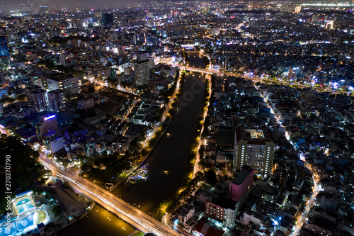 Landscape at Ho Chi Minh city at night - at Viet nam by drone 