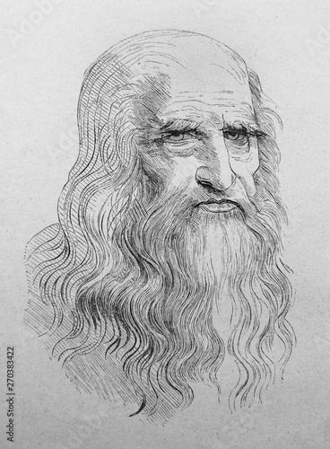 Portrait of Leonardo da Vinci in the vintage book the History of Arts by Gnedych P.P., 1885