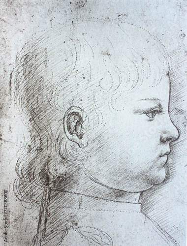 Etudes of baby by Bernardino de' Conti in the vintage book Disegni di Leonardo by L. Beltrami, Milan, 1904