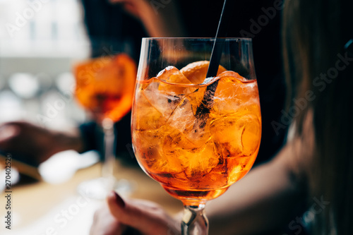 Close up of Aperol spritz cocktail in the bar