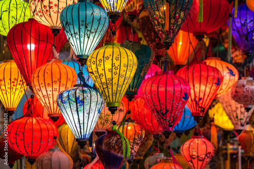 Colorful traditional Chinese lantern or light lamp to decorate street at night, there are famous things of Hoi An - the heritage ancient city of Vietnam.