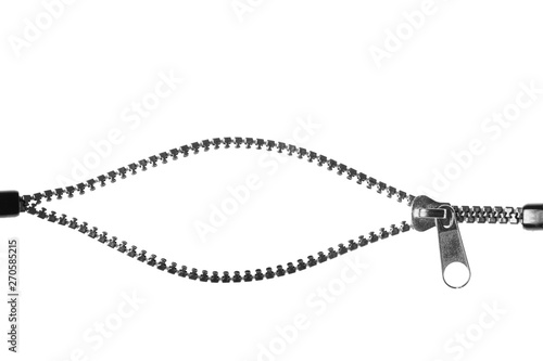 Unzip zipper or fastener. Isolated on white