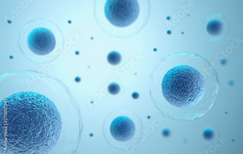 3d rendering of human cells in a blue background.