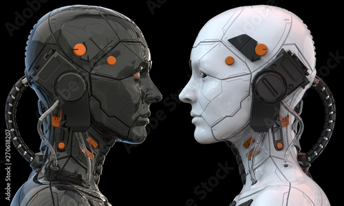 Android robot cyborg woman humanoid - battle competition concept - 3d rendering 