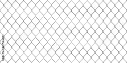 Wide realistic glossy metal chain link fence on white