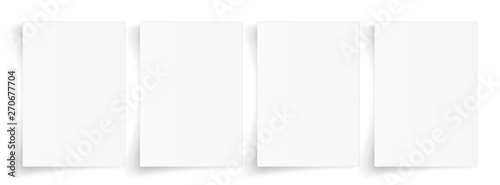 Blank A4 sheet of white paper with shadow, template for your design. Set. Vector illustration