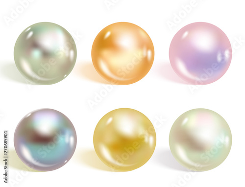 Realistic different colors pearls set.