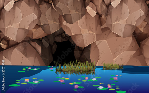 landscape of cave in the lake
