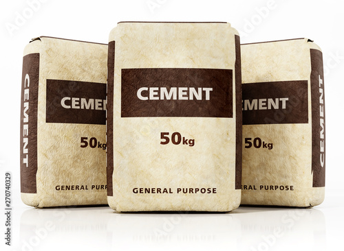 Cement bags with generic package design isolated on white background. 3D illustration