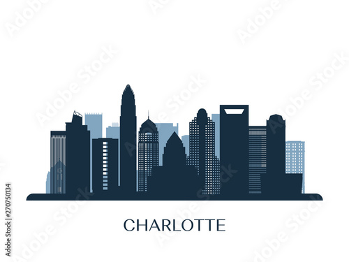 Charlotte skyline, monochrome silhouette. Vector illustration.