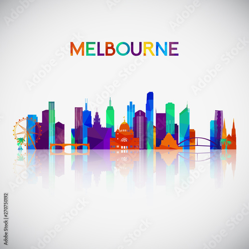 Melbourne skyline silhouette in colorful geometric style. Symbol for your design. Vector illustration.