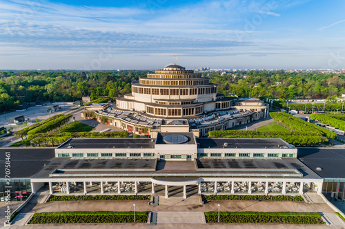 Hala Stulecia and pergola Wrocław, Poland drone beautiful shot.