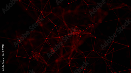 Abstract background with connecting dots and lines. Distribution of triangular shapes in space. Big data. Network connection structure. 3D