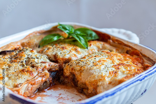 homemade vegetarian moussaka with seitan