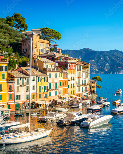 Beautiful sea coast with colorful houses in Portofino, Italy