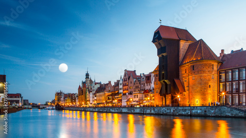 Harbor at Motlawa river with old town of Gdansk