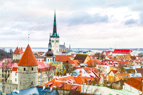 Panoramic view of old part of Tallin in winter. Estonia