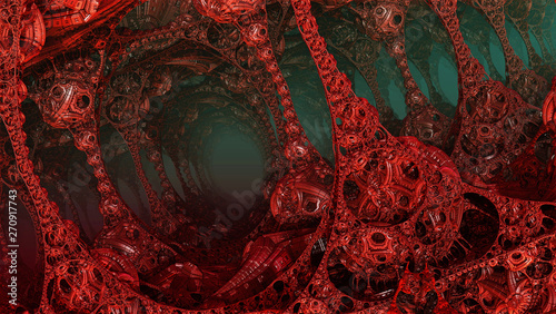 Abstract background, fantastic 3D structures, dark and bloody fictional background.