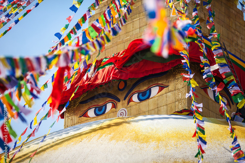 Buddha's eyes depicted on a stupa Boudnath
