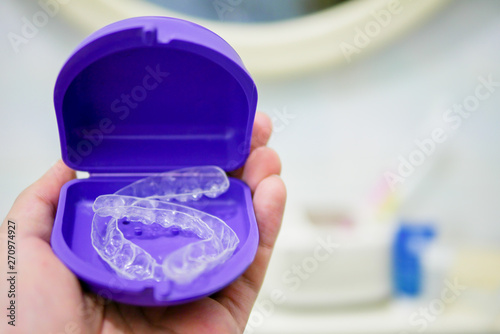 Clear plastic retainer teeth, it's a new technology equipment for orthodontist give the patient to orthodontic surgery in dental clinic or hospital