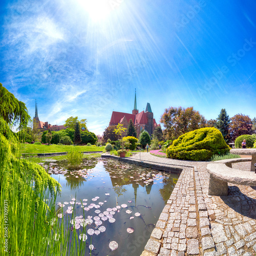 WROCLAW, POLAND - MAY 30, 2019: Botanical Garden in Wroclaw, Poland. The garden was built from 1811 to 1816 on the Cathedral Island (Ostrow Tumski), the oldest part of the city.