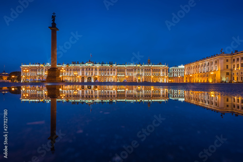 Hermitage museum (Winter Palace) on Palace square at night, Saint Petersburg, Russia