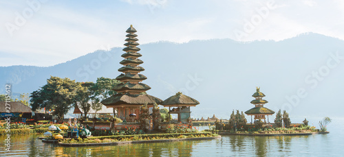 Panorama Pura Bratan temple in Bali, Indonesia
