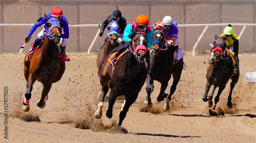 Race Horses Rounding the Final Curve