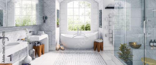 Renovation of an old building bathroom in a panoramic view - 3d visualization