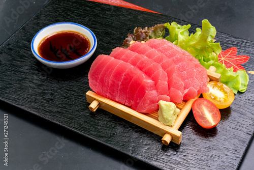 Fresh Tuna Raw Sashimi with soy sauce
