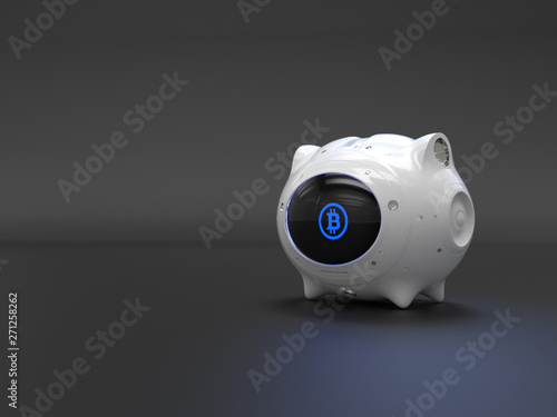 electronic money. piggy bank for digital currency.bitcoin 3d render.