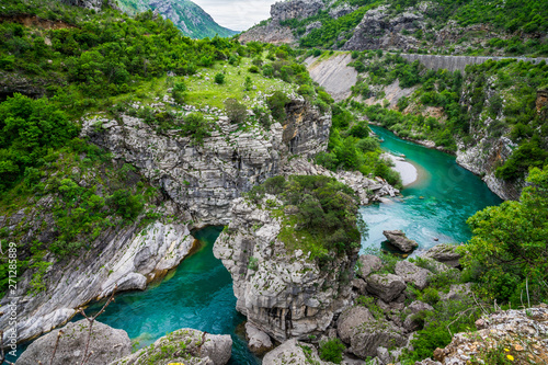 Montenegro, Beautiful unspoiled turquoise waters of moraca river stream course through zeta plain nature landscape canyons