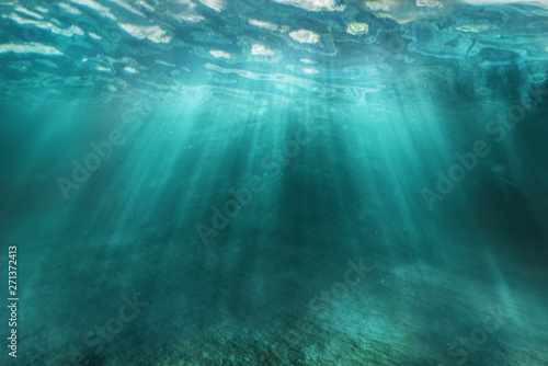 Underwater scene illustration with nature light rays.
