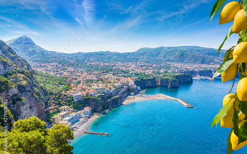 Aerial view of cliff coastline Sorrento and Gulf of Naples, Italy