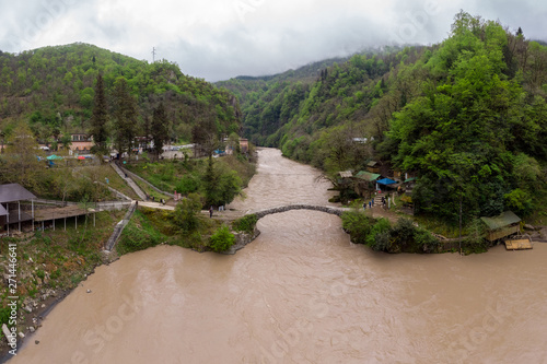 Top view of the ancient stone bridge