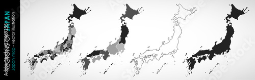 Ustaw wektor mapę Japonii w szary monochromatyczny