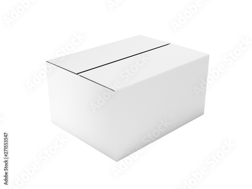 Closed white corrugated carton box. Big shipping packaging. 3d rendering illustration isolated