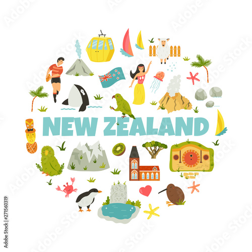 New Zealand abstract design with national symbols