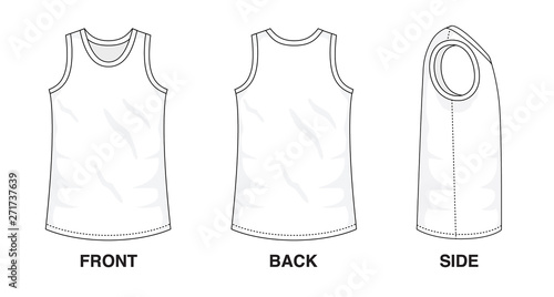 Isolated object of clothes and fashion stylish wear fill in blank shirt top. Regular Tee Crew Neck Strap Original Tee Sleeveless Top Illustration Vector Template. Front, back and side view