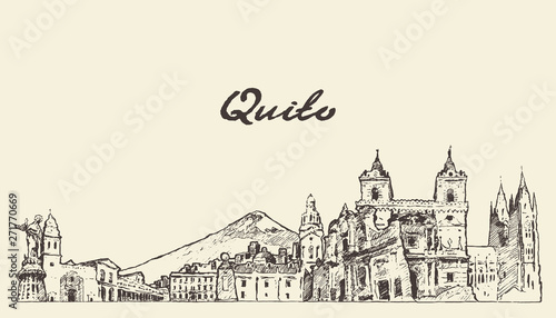 Quito skyline Ecuador hand drawn vector sketch