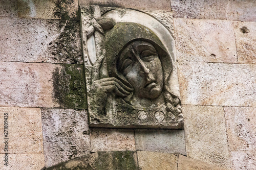 Tbilisi, Georgia. Georgian Saint Nino sculptural bas-relief.