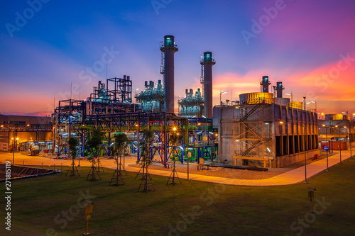 Electric plant turbine generator in the power supply plant in the industry area during twilight time