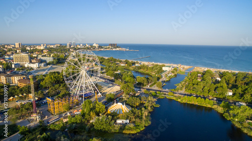 Aerial view to the Anapa city and the amusement park. Krasnodar region. Russia.