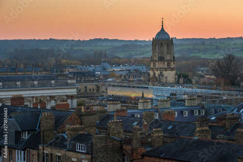 Oxford city aerial view during sunset