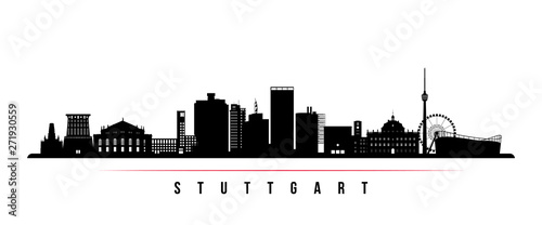 Stuttgart city skyline horizontal banner. Black and white silhouette of Stuttgart city, Germany. Vector template for your design.