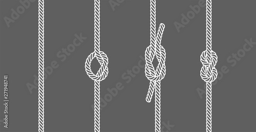 Rope knots borders line set design element different types. vector illustration of knot border