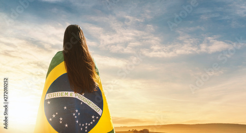 Woman with brazilian flag, independence day