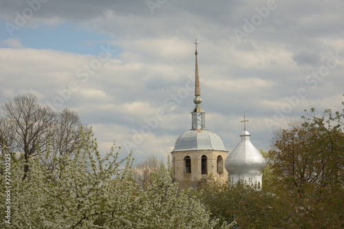 view of Velikiye Luki, Russia, cathedral against cloudy sky