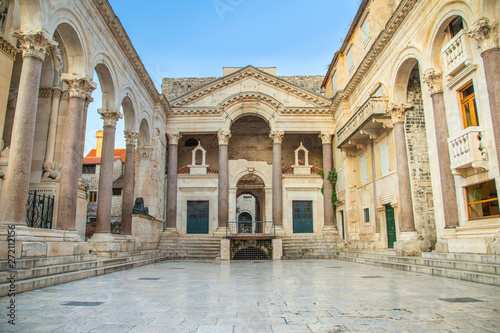 Split, Croatia, early morning at the peristyle or peristil inside palace of Roman Emperor Diocletian