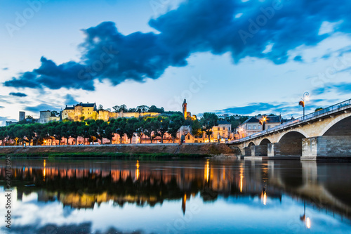 Chinon town France during the blue hour
